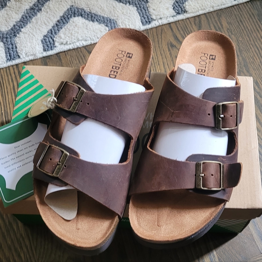 White Mountain Leather High Flyer Platform Sandals sz 10